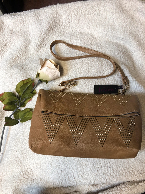 Camel coloured sales clutch bag