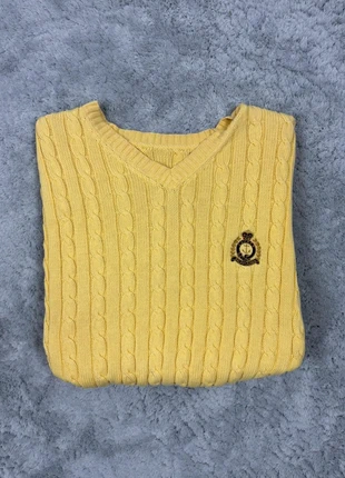 Pull torsadé à manche courte Ralph Lauren jaune pour femme taille L logo brodé, brand: Lauren Ralph Lauren, condition: Very good, size: L / 40 / 12, €22.40, €24.22 includes Buyer Protection