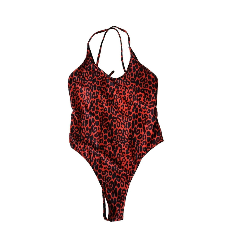 EUC Sz Large Red Black Leopard Animal Print Swimsuit Swimming Costume 1