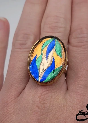 Bague ajustable ovale dorée verte, bleue et orange, marca: Fait Main, estado: Nuevo sin etiquetas, tamaño: Ajustable, 11,00 €, 12,25 € Protección al comprador incluida