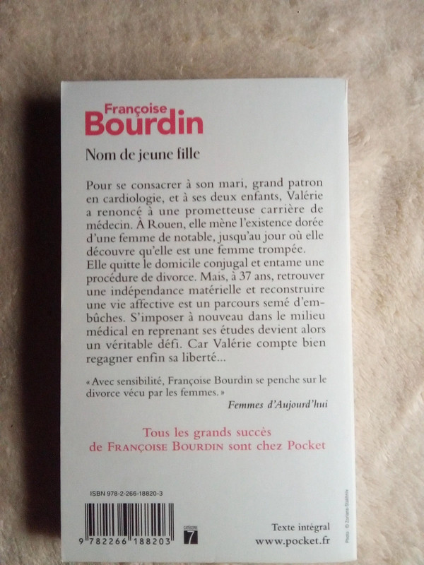 Livre ( Nom de jeune fille), roman de Françoise Bourdin 2