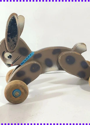 Jouet à Tirer Lapin en Bois / 1950's / Ancien, marca: Jouet à Tirer Lapin en Bois / 1950's, estado: Muito bom, tamanho: Recém-nascidos, 44 cm, €59.00, €62.65 inclui Proteção do Comprador Pro