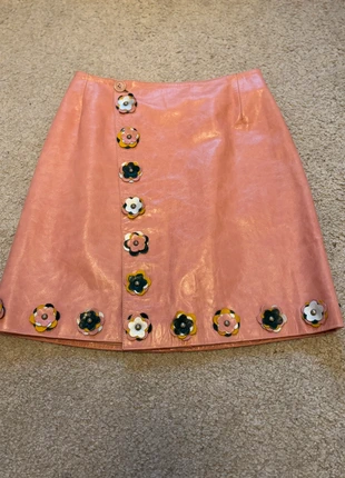 Pink leather appliqué mini skirt by Emma Manley, brand: Emma Manley, condition: Very good, size: M / 38 / 10, €50.00, €53.20 includes Buyer Protection