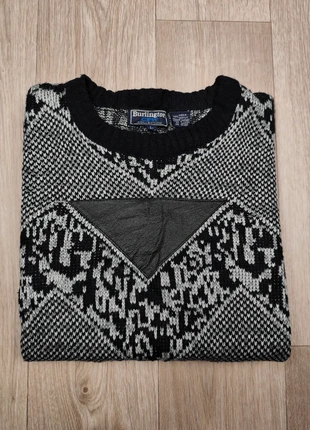 Pull Vintage | Taille L | Made in Korea | Motif Géométrique Noir/Blanc | Années 80/90 | Pull Papy, marca: Vintage Dressing, estado: Muito bom, tamanho: L, €45.00, €47.95 inclui Proteção do Comprador