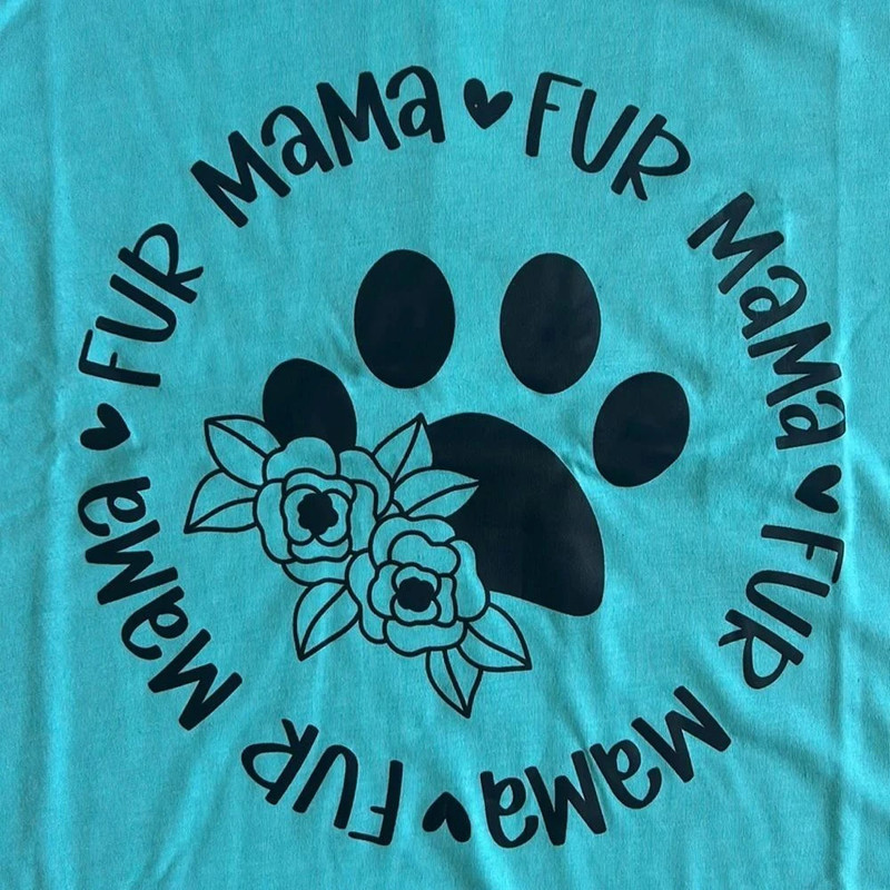 Fur Mama Turquoise Paw Print Bella Canvas Graphic Tee Size Large 2