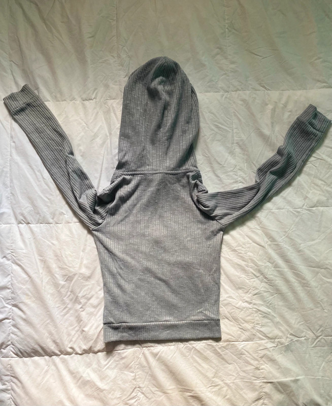 Grey Zip Up Drawstring Hoodie With Pockets 3