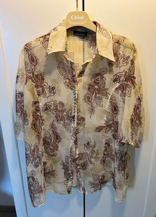 Chemise fluide transparente Sixth Sense (C&A) T.46/48 imprimé vintage, merk: C&A, staat: Heel goed, maat: XXXL / 46 / 18, € 5,00, € 5,95 inclusief Kopersbescherming