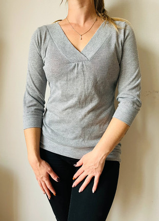 Sweat pull manche 3/4 col V paillette Amisu sweater femme M 38 gris argenté, brand: Amisu, condition: Very good, size: M / 38 / 10, 3.00 €, 3.85 € includes Buyer Protection