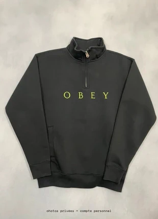 Pull Demi zip Obey Noir Homme coupe Large Half zip Sweatshirt - Taille S #779, merk: Obey, staat: Heel goed, maat: S, € 49,00, € 52,15 inclusief Kopersbescherming Pro