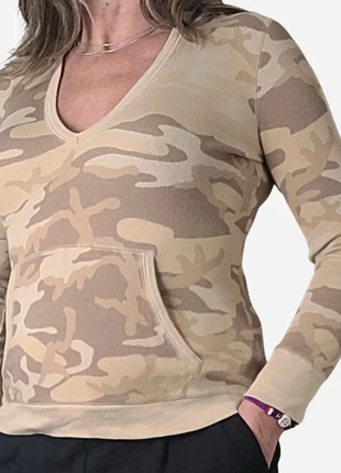 Pull à capuche léger, marron et beige, col en V. Coton. L-Ralph Lauren Taille M/L, brand: Lauren Ralph Lauren, condition: Very good, size: M / 38 / 10, €12.50, €13.83 includes Buyer Protection