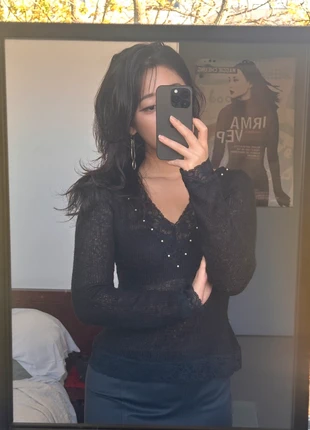 vintage col v neck knitted top dentelle lace trim whimsigoth witchy coquette romantic the love witch, marque: Top Vintage, état: Très bon état, taille: S / 36 / 8, 20,00 €, 21,70 € Protection acheteurs incluse