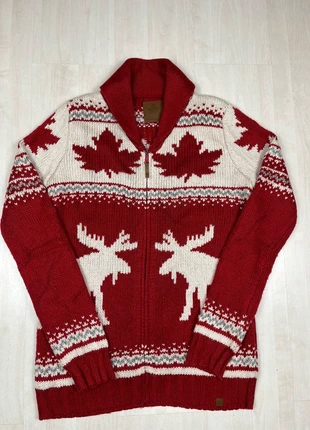Gilet cardigan avec zip canadiana | à motifs de cerfs rouge et blanc laine/wool | taille M, marque: Canadian, état: Très bon état, taille: M, 24,90 €, 26,85 € Protection acheteurs incluse