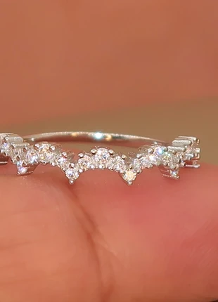 Unusual unique genuine 925 silver cz diamond crystal half eternity ring, brand: real925silver, condition: New without tags, size: 17.3 mm / N½, £10.99, £12.24 includes Buyer Protection