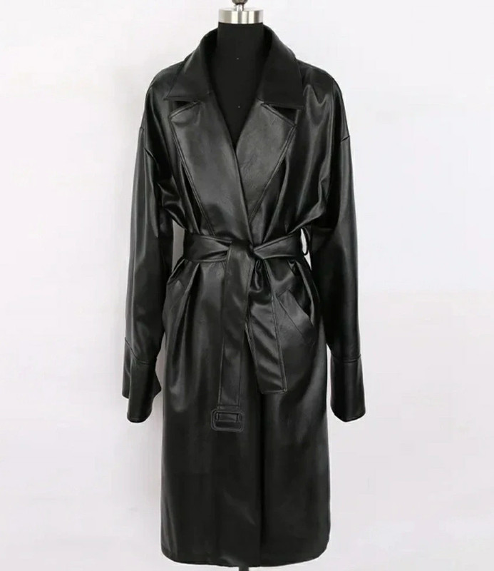 OVERSIZED FAUX LEATHER TRENCH - Black