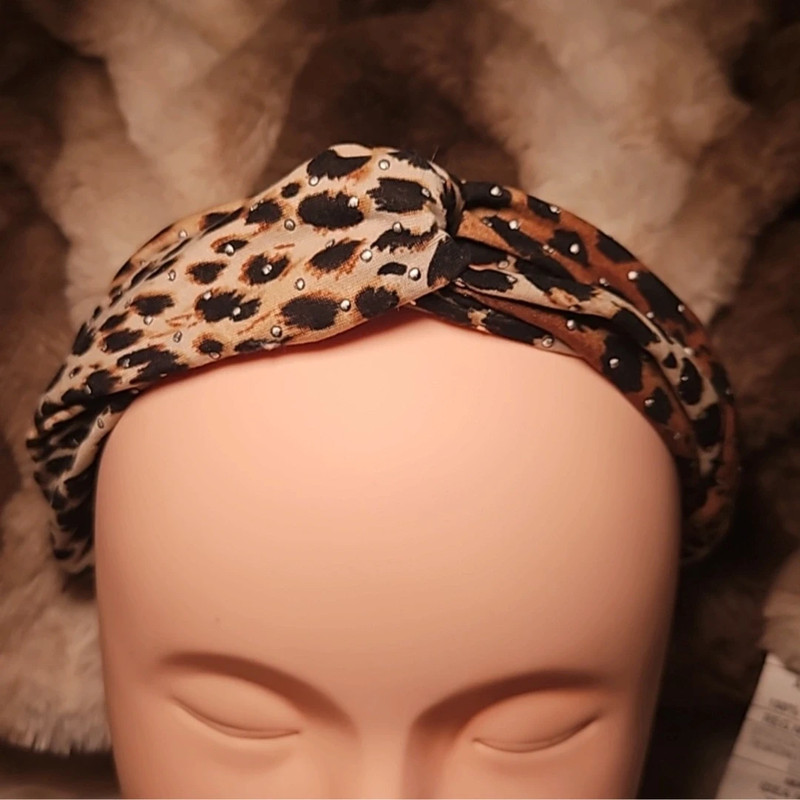 Leopard Print Rhinestone Top Knot Headband 3