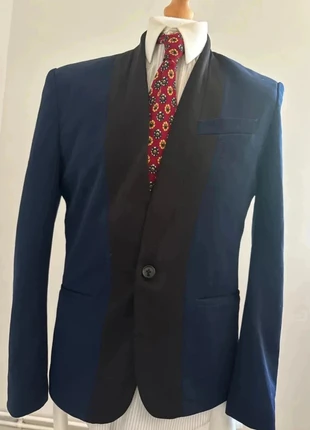Blazer de soirée bleu marine col châle noir – style smoking moderne – taille EU 48 (M), brand: Zara, condition: Very good, size: M, €10.00, €11.20 includes Buyer Protection