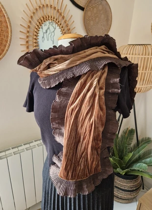 Echarpe foulard réversible en velours marron et caramel vintage 160 cm, merk: Vintage, staat: Heel goed, € 5,00, € 5,95 inclusief Kopersbescherming Pro