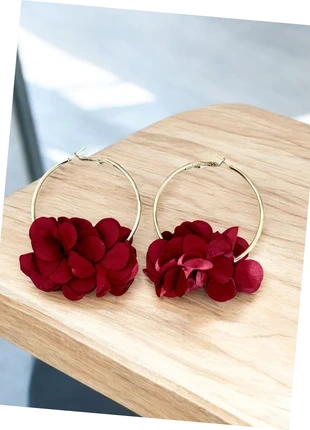 Boucles d’oreilles créoles dorées & bordeaux rouge avec tissu, marca: Ma Boutique Plus, estado: Muito bom, €4.00, €4.90 inclui Proteção do Comprador