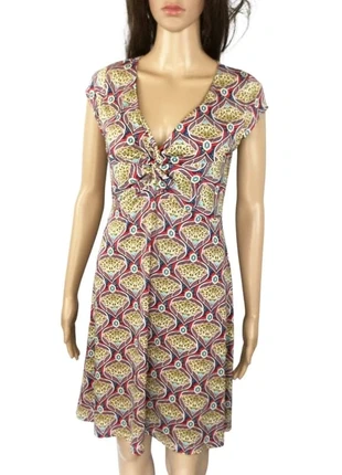 Robe d’été femme - Décolleté élégant - Motif africain rouge et ocre - Légère et féminine - Taille 36, marque: sans marque, état: Très bon état, taille: S / 36 / 8, 12,00 €, 13,30 € Protection acheteurs incluse