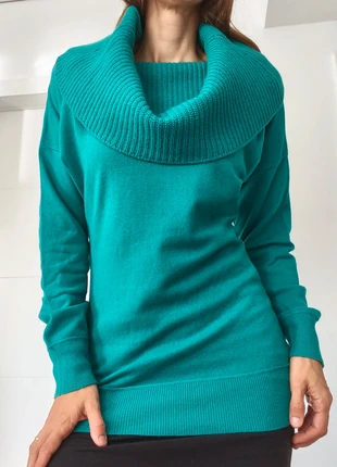 80% wool long teal sweater with cowl neck, marca: Sisley, estado: Nuevo sin etiquetas, tamaño: M / 38 / 10, 23,00 €, 24,85 € Protección al comprador incluida