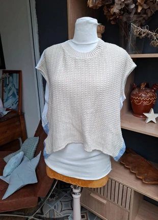 🐋T-shirt Zara style superposé avec pull sans manches effet tricot look casual chic, marque: Zara, état: Neuf sans étiquette, taille: L / 40 / 12, 19,00 €, 20,65 € Protection acheteurs incluse
