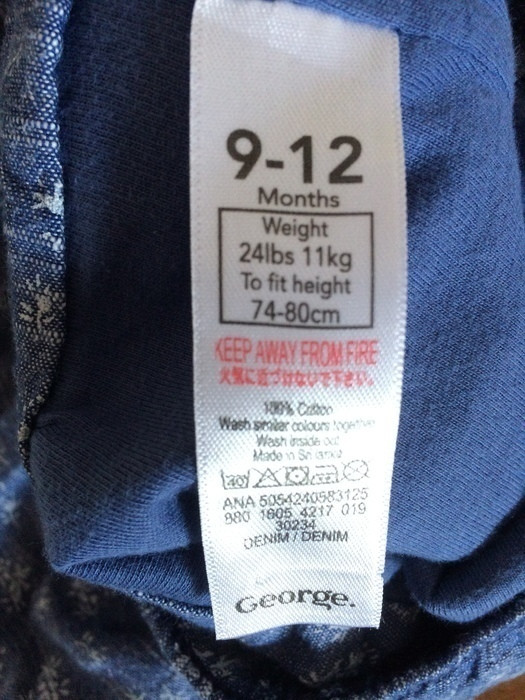 Pantalon bleu jean impression fleurs 9 - 12 mois (74 - 80cm) marque George 4