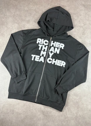 Gilet oversize, zip Y2K en coton noir "Richer than my teacher" - 2000's, brand: Aesthetic, condition: Very good, size: M, €30.00, €32.20 includes Buyer Protection Pro