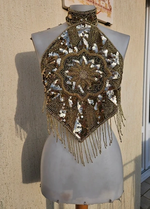 Top dos nu brodé de sequins dorés, marque: LucidDream2007, état: Très bon état, taille: S / 36 / 8, 42,00 €, 44,80 € Protection acheteurs incluse