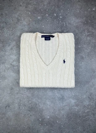 Pull Col V Torsadé Polo Ralph Lauren Taille M Femme Crème Logo Brodé Bleu Marine 100% Coton #R33, brand: Ralph Lauren, condition: Very good, size: M / 38 / 10, €65.00, €68.95 includes Buyer Protection Pro