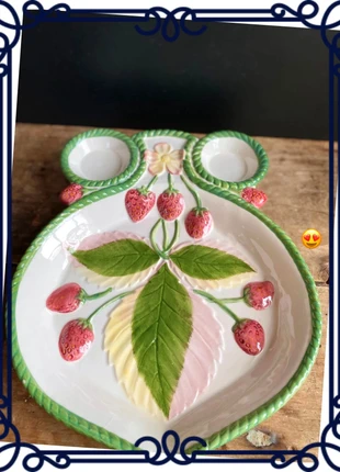 🍓 Plat de service vintage céramique fraises- Barbotine, marca: barbotine, estado: Muito bom, €28.00, €30.10 inclui Proteção do Comprador