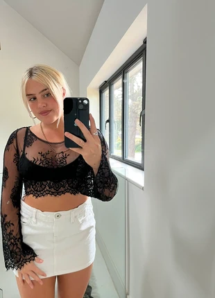 Black long sleeve flared lace crop top - y2k emo dinner party , brand: NO LABEL, condition: Very good, size: S / 8, £22.00, £23.80 includes Buyer Protection