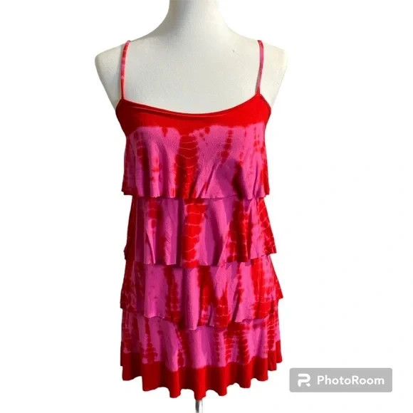 Pink Victoria’s Secret Pink and Red Tie Dye Layered Tank 1