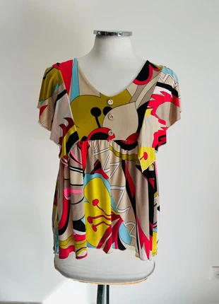 Haut / Top / T-shirt / Blouse Esperance motif multicolore, manches courtes volants, merk: Esperance, staat: Nieuw met prijskaartje, maat: Universele maat, € 13,50, € 14,88 inclusief Kopersbescherming