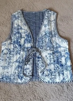 Gilet sans manches réversible motif toile de Jouy bleu blanc – style bohème chic, brand: Maison Élia, condition: Very good, size: M / 38 / 10, €37.99, €40.59 includes Buyer Protection