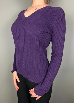 Pull Tommy Hilfiger violet torsadé col V logo brodé - M femme - coton LTH 527, marque: Tommy Hilfiger, état: Très bon état, taille: M / 38 / 10, 20,00 €, 21,70 € Protection acheteurs (Pro) incluse