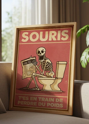 Poster squelette rose toilettes humour, marca: Art, estado: Novo com etiquetas, €9.75, €10.94 inclui Proteção do Comprador