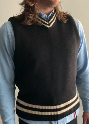 Maison Martin Margiela cricket knit vest with rolled shoulders, black/cream, marca: Maison Margiela, estado: Muito bom, tamanho: L, €355.00, €373.45 inclui Proteção do Comprador