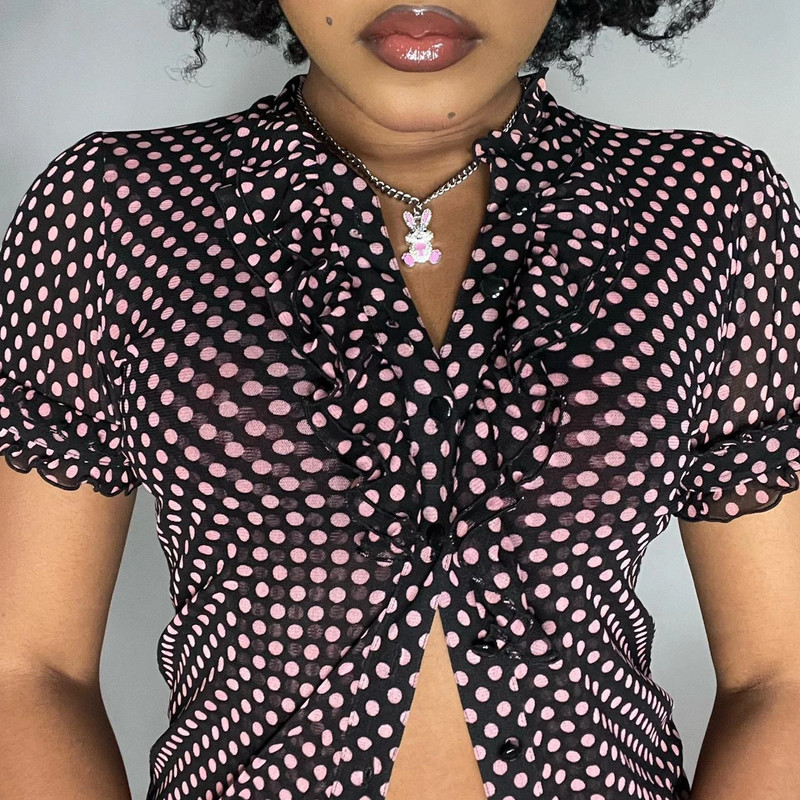 Y2K Black and Pink Mesh Office Siren Top 5