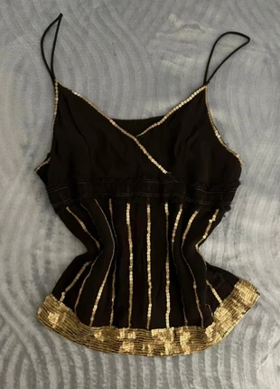 Top à sequins marron et doré vintage, marque: COQUETTE, état: Bon état, taille: M / 38 / 10, 12,00 €, 13,30 € Protection acheteurs incluse