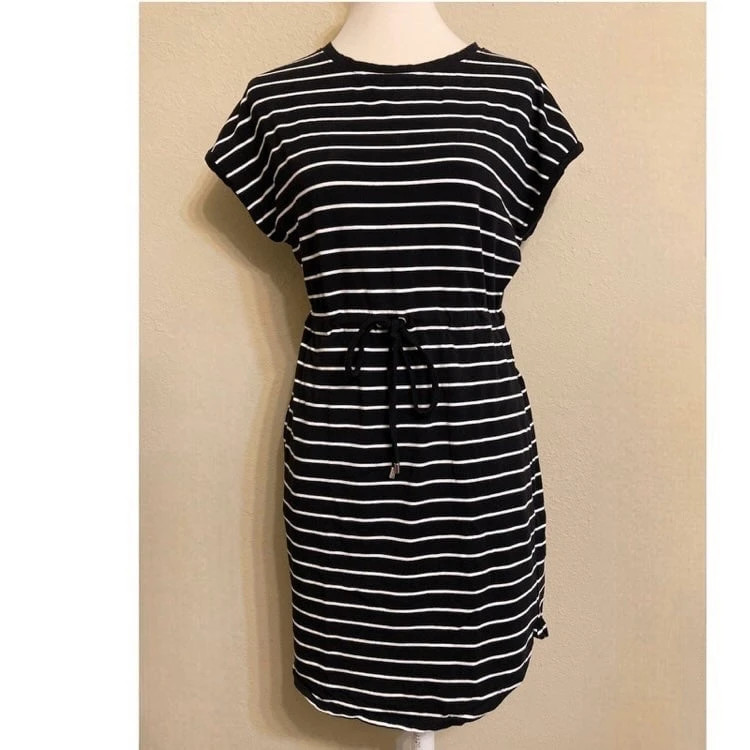 Rafaella Dress Size Small  Black White Stripe Nautical Drawstring Waist 1