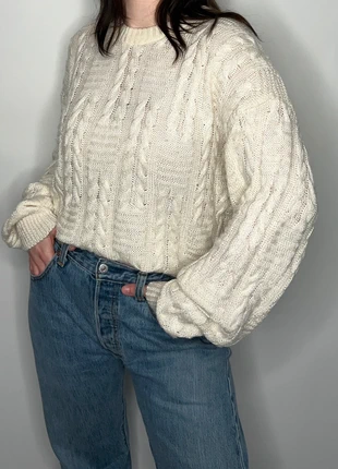 1990s cream beige oversized scandi Stockholm streetwear fisherman chunky cable knit sweater, merk: Vintage, staat: Heel goed, maat: XL / 42 / 14, € 20,00, € 21,70 inclusief Kopersbescherming Pro