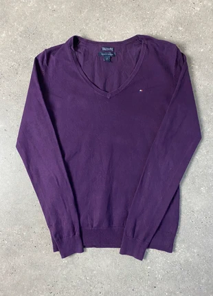 Pull/Sweat a col V Tommy Hilfiger S Femme Violet Logo brodé en coton vintage, merk: Tommy Hilfiger, staat: Heel goed, maat: S / 36 / 8, € 12,50, € 13,83 inclusief Kopersbescherming