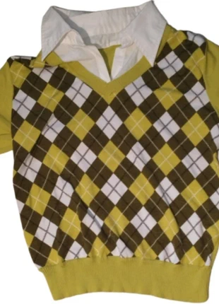 Vintage Argyle Sweater Vest with Faux Shirt Collar – Preppy Retro Vibes!, marque: Vintage Dressing, état: Très bon état, taille: M / 38 / 10, 10,00 €, 11,20 € Protection acheteurs incluse