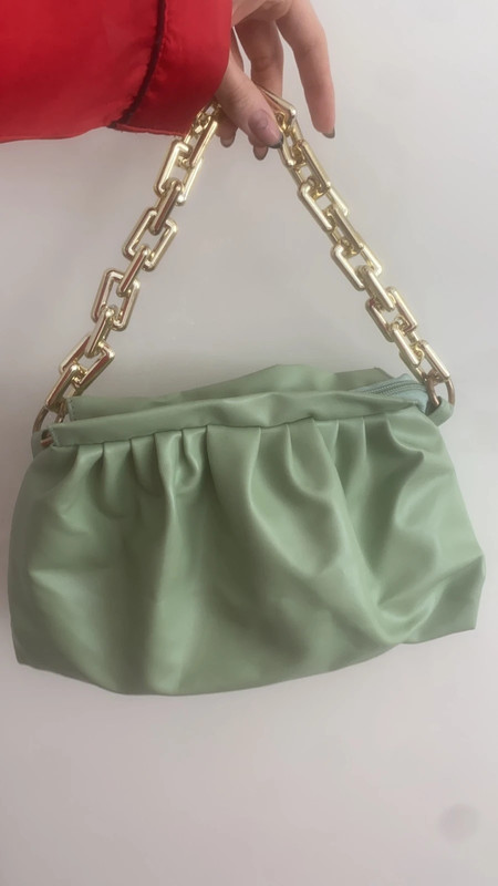 Leather Chain Strap Bag - Sage Green