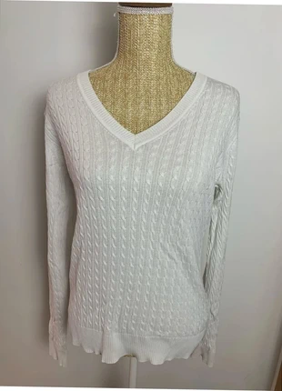 Pull Torsadé Col en V Blanc Tommy Hilfiger - Taille L Femme, brand: Tommy Hilfiger, condition: Very good, size: L / 40 / 12, €18.00, €19.60 includes Buyer Protection Pro