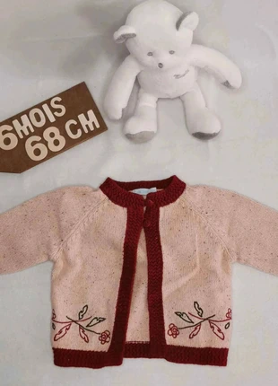 Gilet 👣 beige rosé rouge, obaïbi, laine, 6mois/67cm, brand: Obaïbi, condizioni: Ottime, taglia: 3-6 mesi / 62 cm, €4.60, €5.53 include la Protezione acquisti Pro
