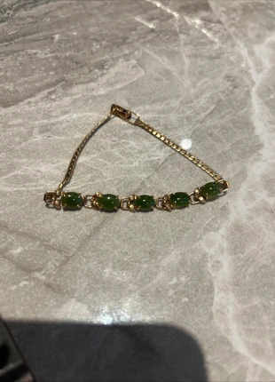 Vintage Nephrite Bracelet Gold Tone Linked 7.25", brand: unknown, condition: Very good, £12.00, £13.30 includes Buyer Protection