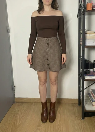 Ensemble Automne Chic : Jupe à Carreaux & Top Bardot Marron, marque: Atelier d'Automne, état: Très bon état, taille: M, 45,90 €, 48,90 € Protection acheteurs incluse
