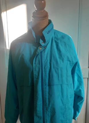 🌟 90s Streetwear Rain Jacket – Hidden Hood, Turquoise/Azure, marque: DMC, état: Très bon état, taille: L, 9,50 €, 10,68 € Protection acheteurs incluse