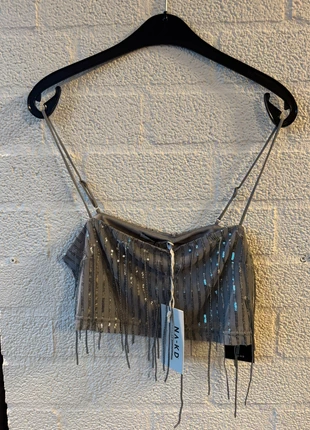 NA-KD glitter croptop silver new with tags size L, merk: NA-KD, staat: Nieuw met prijskaartje, maat: L / 40 / 12, € 6,00, € 7,00 inclusief Kopersbescherming Pro